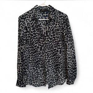 Navy Blue Leopard Print Flowy Blouse